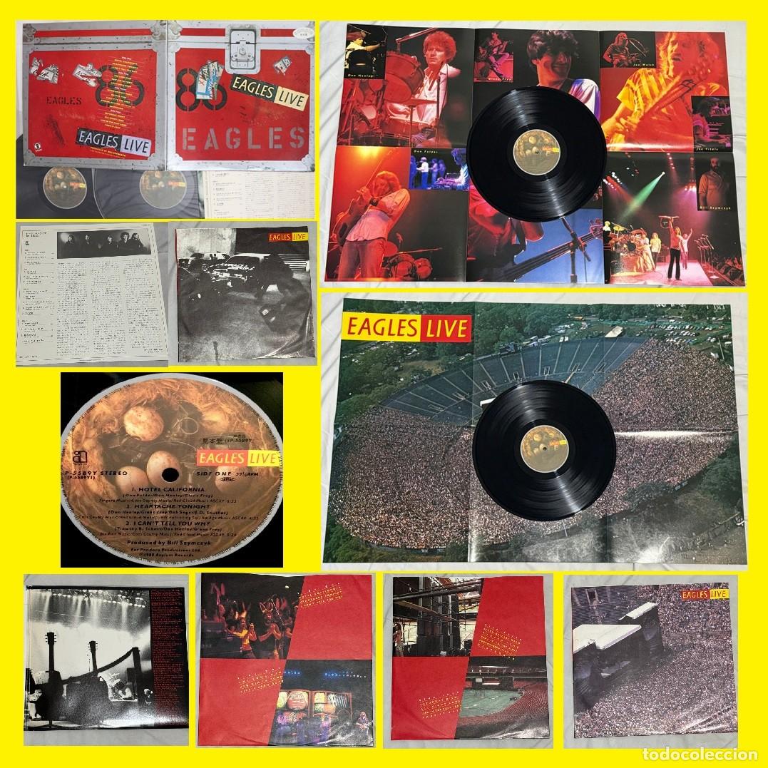 Discos de vinilo: EAGLES LIVE 80 / 2LPs / 1&ordf; PRESS JAPAN PROMO+ GIGANTE POSTER, INSERTOS, ENCARTES !! TODO EXC !!