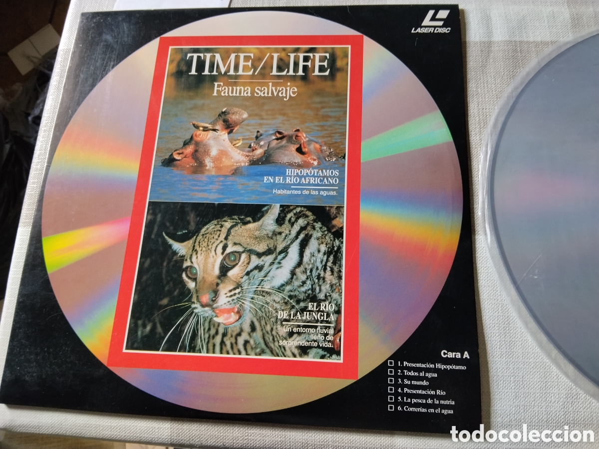 Discos de vinilo: Disco laser disc fauna salvaje, El R&iacute;o de la jungla y hipopotamos en el r&iacute;o africano