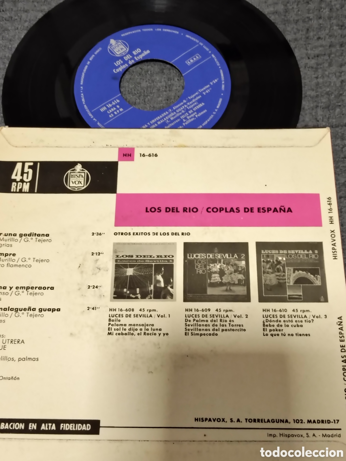 Discos de vinilo: EP de vinilo (&rdquo;Coplas de Espa&ntilde;a&rdquo; de Los del R&iacute;o, - Foto 2