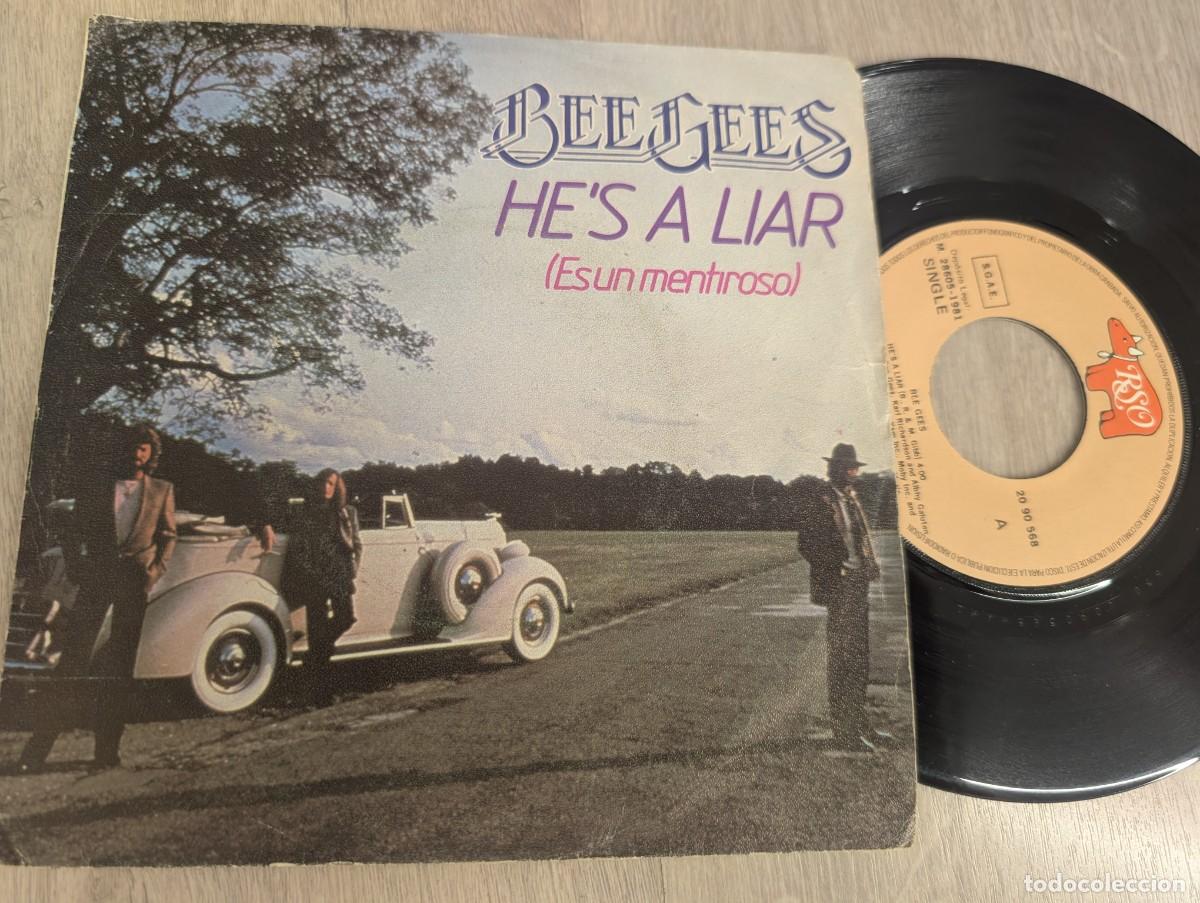Discos de vinilo: BEE GEES - HE&acute;S A LIAR ( ERES UN MENTIROSO ) .. SINGLE DE RSO - 1981 ..EDICION ESPA&Ntilde;OLA