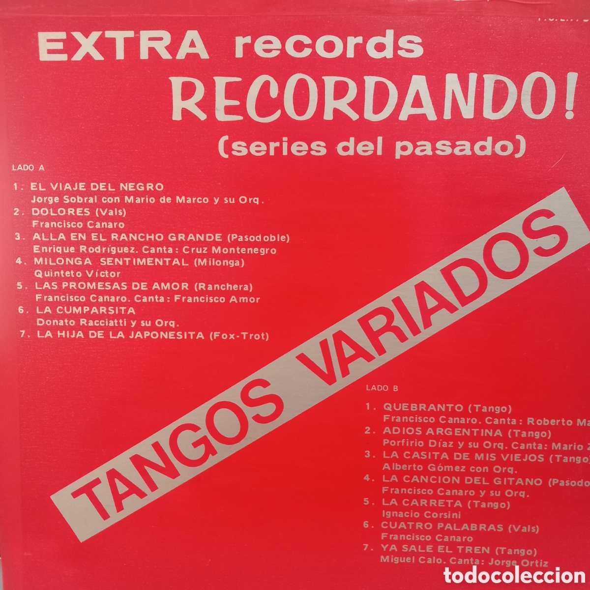Discos de vinilo: Lp Tango Francisco canaro Milonga Quinteto v&iacute;ctor donato racciatti Roberto maida Mario zelta calo