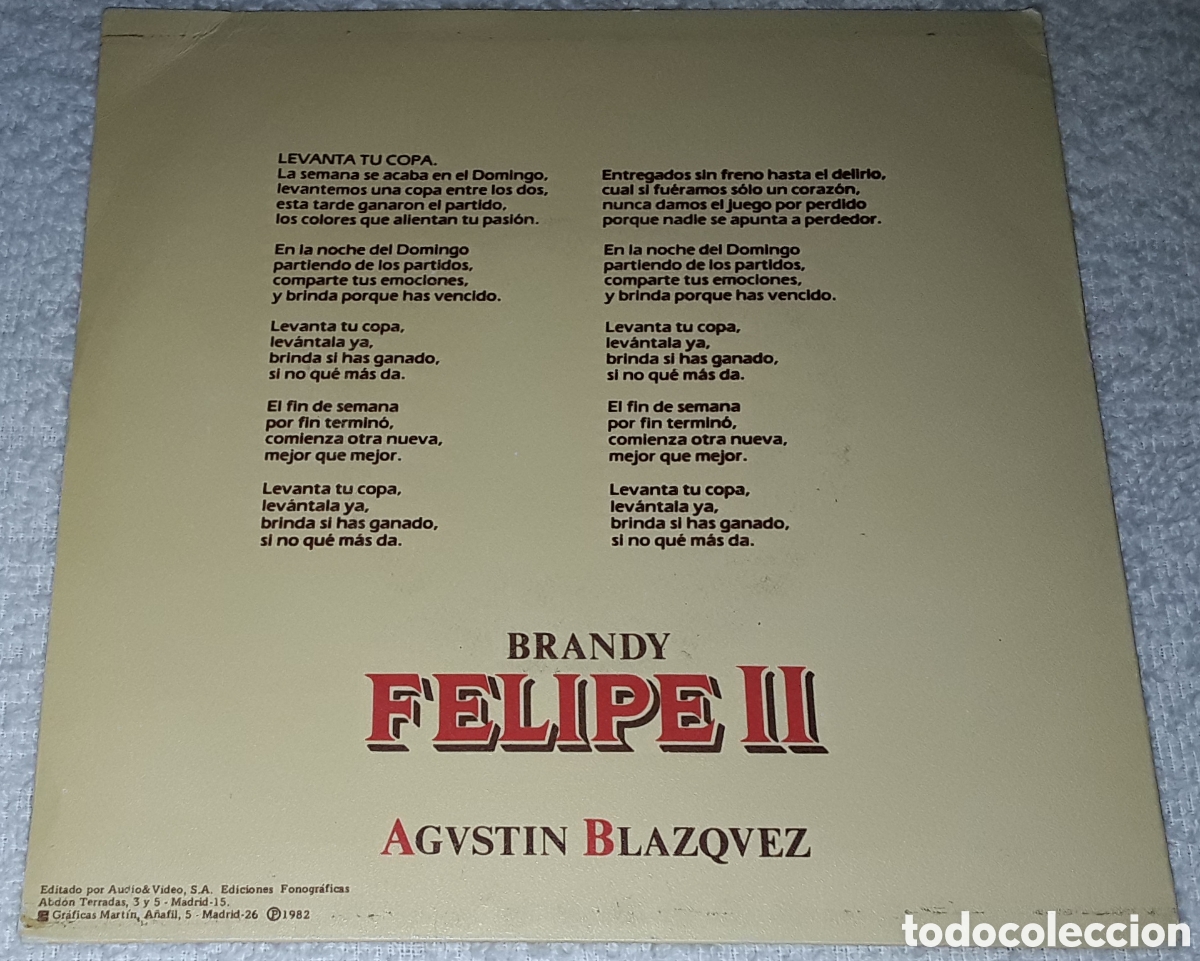 Discos de vinilo: SG - LEVANTA TU COPA - BRANDY FELIPE II - Foto 2
