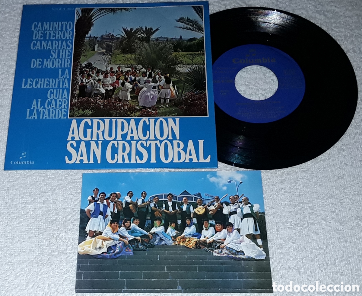 Discos de vinilo: EP- AGRUPACI&Oacute;N SAN CRIST&Oacute;BAL - CAMINITO DE TEROR / CANARIAS SI HE DE MORIR... Con POSTAL