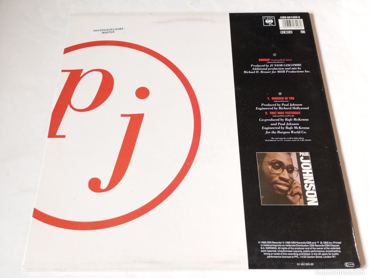 Discos de vinilo: Paul Johnson - Burnin (Extended Mix) - 1987 - Foto 2