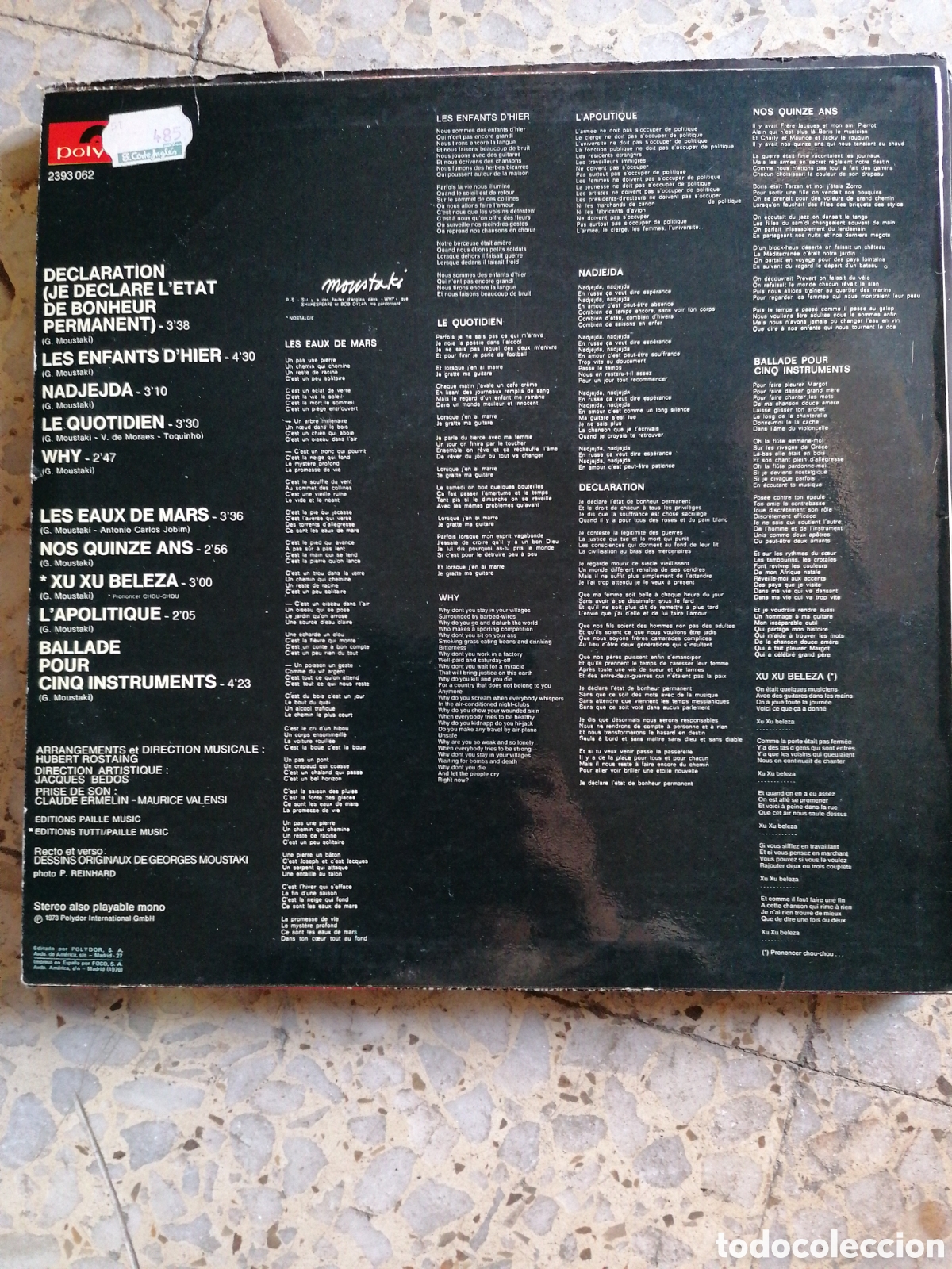 Discos de vinilo: LP MOUSTAKI DECLARATION 1976 ESPA&Ntilde;A EX - Foto 2