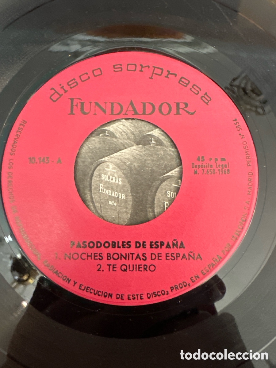Discos de vinilo: SINGLE DISCO SORPRESA FUNDADOR 10.143 PASODOBLES DE ESPA&Ntilde;A, 1968