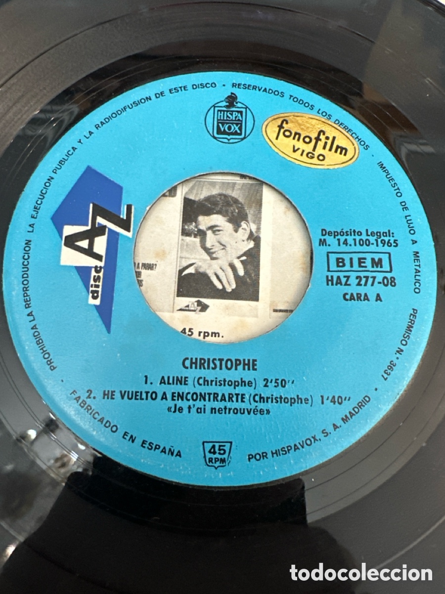Discos de vinilo: CHRISTOPHE. ALINE + 3. EP. DISC&acute;AZ, 1965. - Foto 3