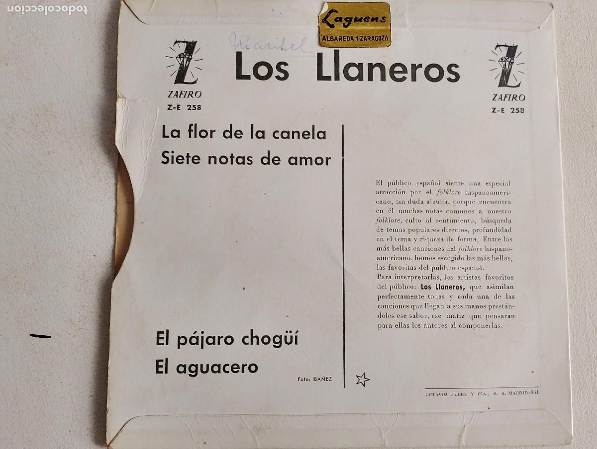 Discos de vinilo: Los Llaneros &ndash; La Flor De Canela,1961, - Foto 2