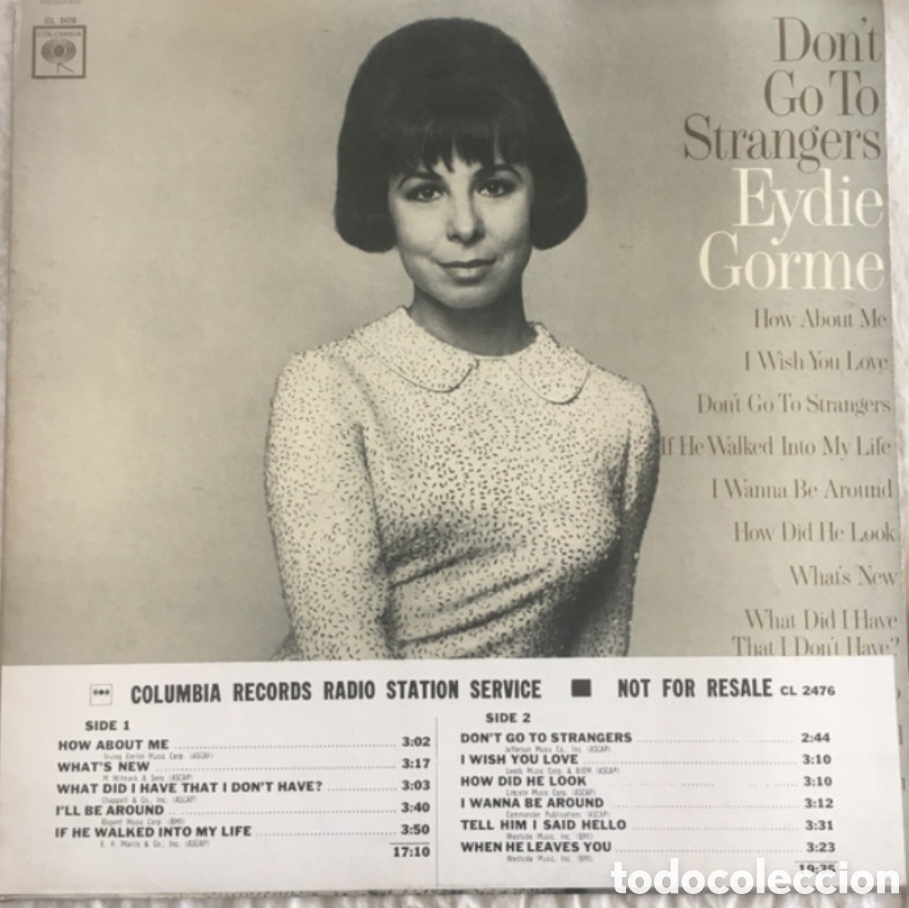 Discos de vinilo: LP EYDIE GORME - Don't Go To Strangers - Columbia 1966 - CL 2476 - Edicion USA - PROMO (EX/NM)