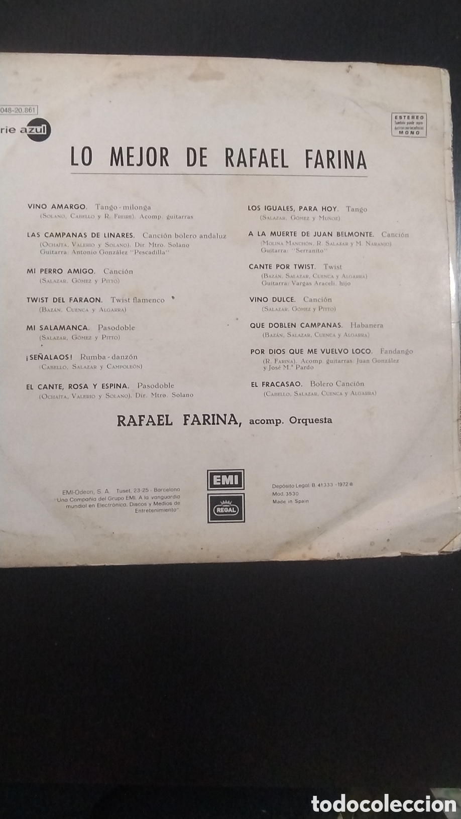 Discos de vinilo: Lo mejor de Rafael Farina LP - Foto 2