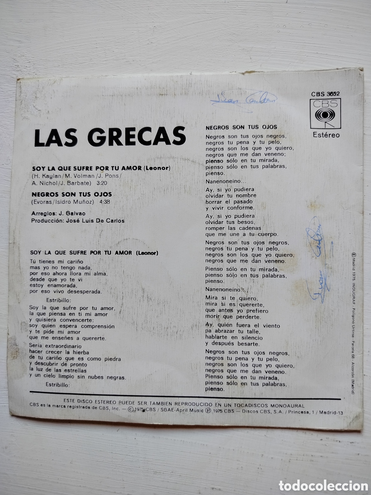 Discos de vinilo: Las Grecas Single 1975 - Foto 2