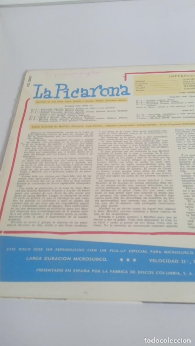 Discos de vinilo: LA PICARONA Zarzuela en tres actos - Foto 2
