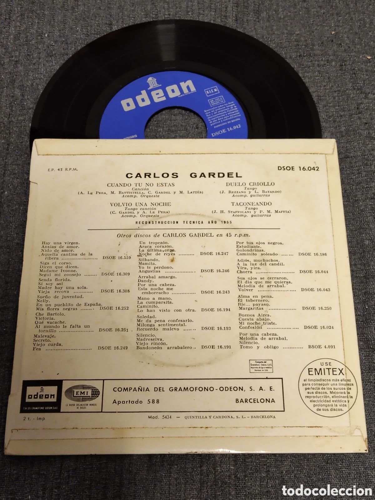 Discos de vinilo: vinilo EP de Carlos Gardel (Odeon, ref. DSOE 16.042), - Foto 2