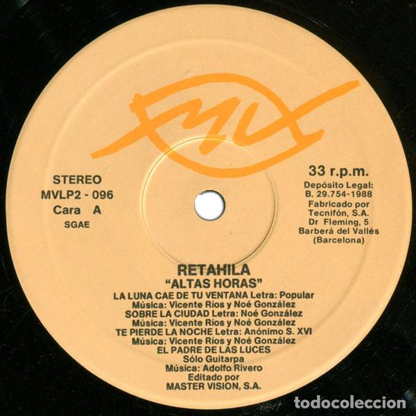 Discos de vinilo: RETAHILA - ALTAS HORAS - LP - Foto 3