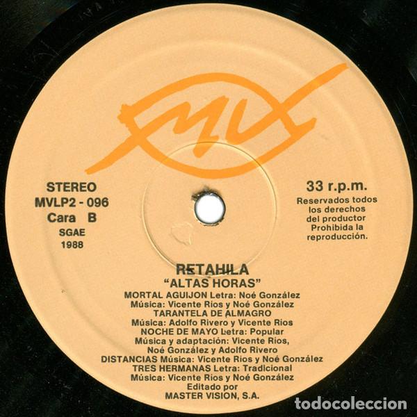 Discos de vinilo: RETAHILA - ALTAS HORAS - LP - Foto 4