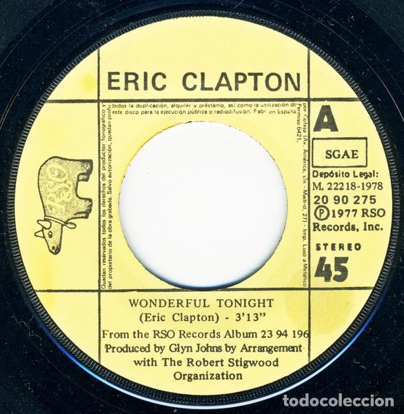 Discos de vinilo: ERIC CLAPTON - WONDERFUL TONIGHT - SINGLE - Foto 3