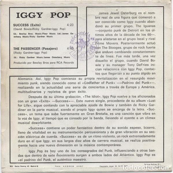 Discos de vinilo: IGGY POP - SUCCESS = EXITO - SINGLE - Foto 2