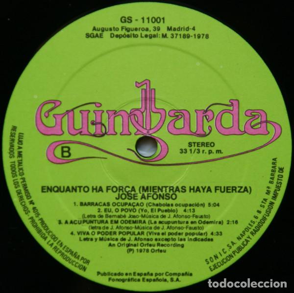 Discos de vinilo: JOS&Eacute; AFONSO - ENQUANTO H&Aacute; FOR&Ccedil;A - LP - Foto 4