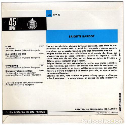 Discos de vinilo: BRIGITTE BARDOT - ME CAMBIO DE PISO - SINGLE - Foto 2
