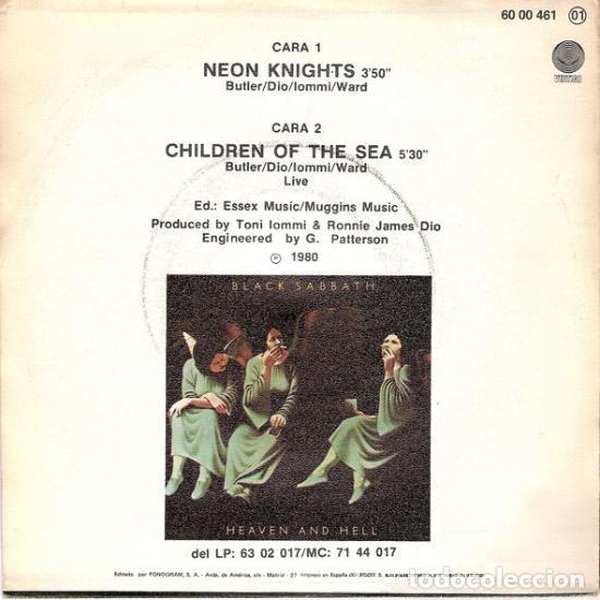 Discos de vinilo: BLACK SABBATH - NEON KNIGHTS - SINGLE - Foto 2