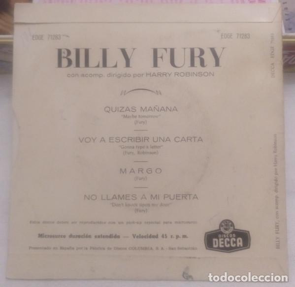 Discos de vinilo: BILLY FURY - QUIZAS MA&Ntilde;ANA - SINGLE - Foto 2