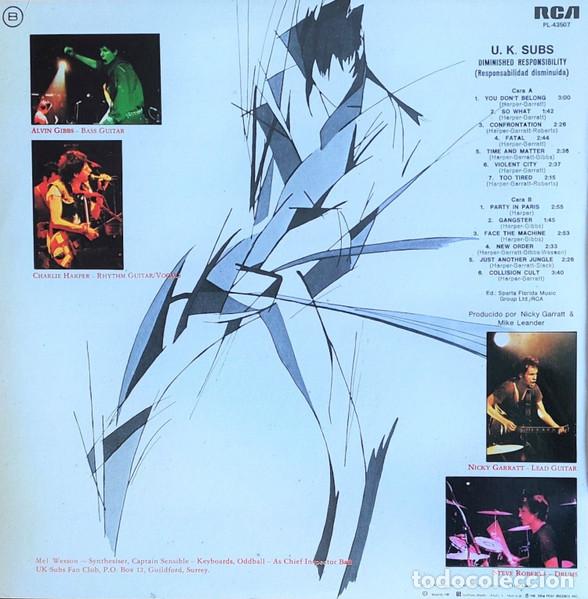 Discos de vinilo: UK SUBS - DIMINISHED RESPONSIBILITY - LP - Foto 2