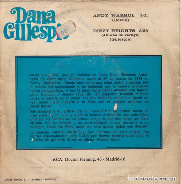 Discos de vinilo: DANA GILLESPIE - ANDY WARHOL / DIZZY HEIGHTS - SINGLE - Foto 2