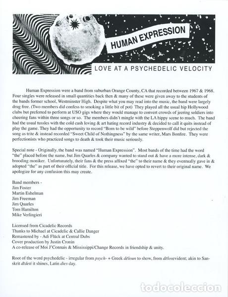 Discos de vinilo: THE HUMAN EXPRESSION - LOVE AT A PSYCHEDELIC VELOCITY - LP - Foto 5