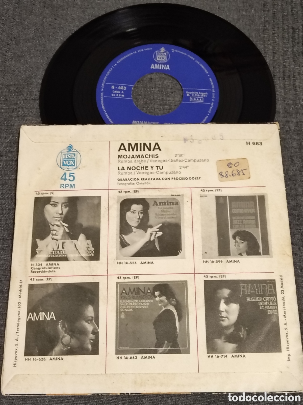 Discos de vinilo: vinilo single de Amina - &rdquo;Mojamach&iacute;s / La noche y t&uacute; - Foto 2