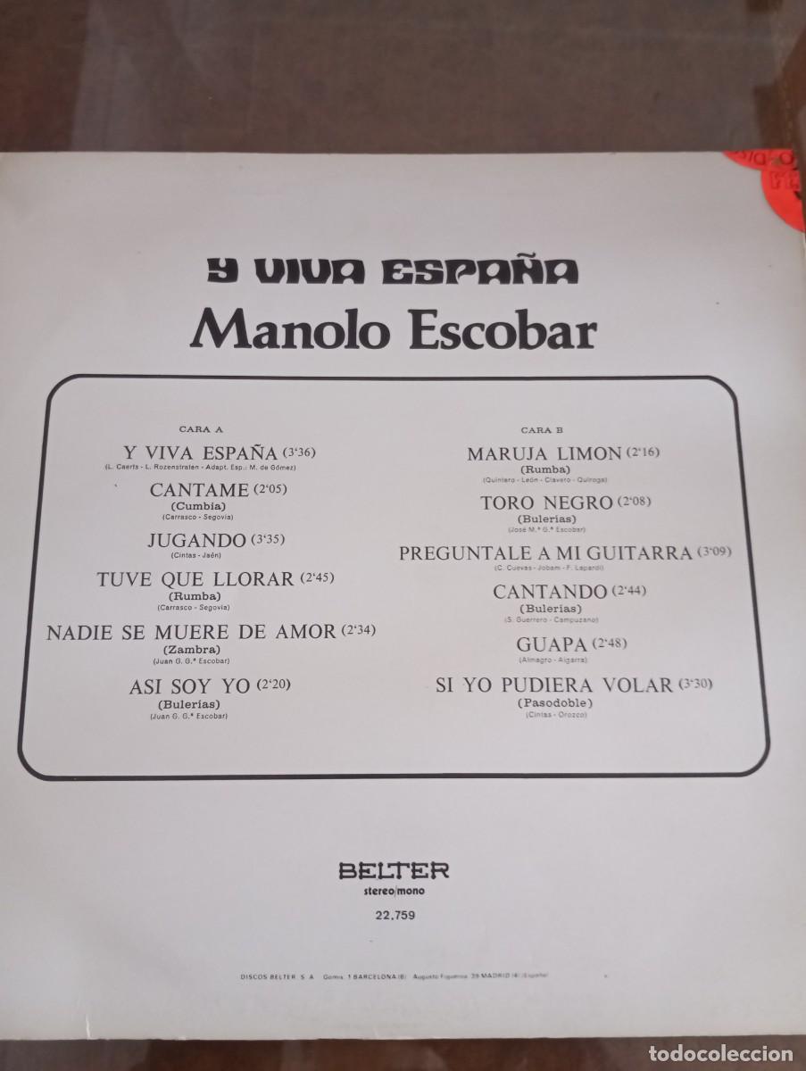 Discos de vinilo: MANILO ESCOBAR, Y VIVA ESPA&Ntilde;A, LP DE VINILO - Foto 2