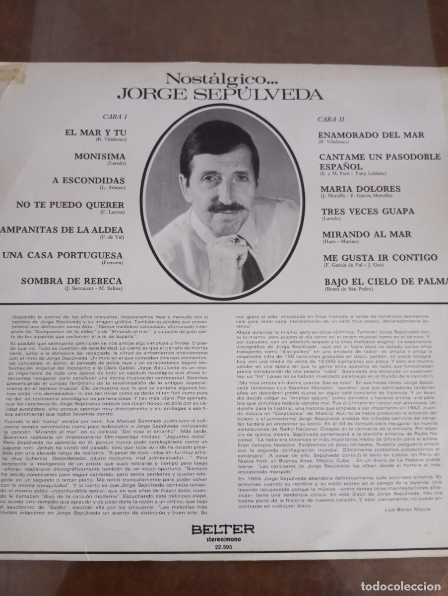 Discos de vinilo: JORGE SEPULVEDA, NOSTALGICO , LP DE VINILO - Foto 2