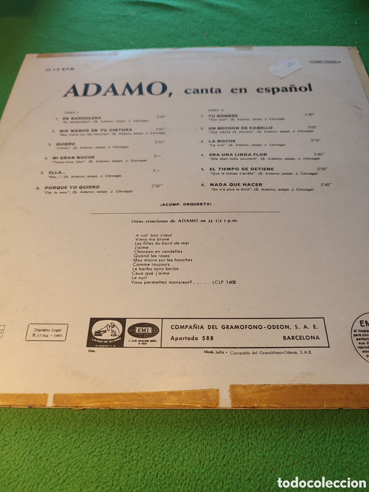 Discos de vinilo: Adamo - Canta en espa&ntilde;ol edici&oacute;n 1966 - Foto 2