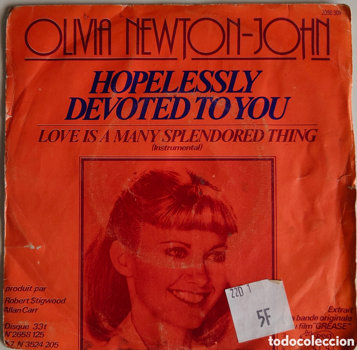 Discos de vinilo: OLIVIA NEWTON-JOHN - Hopelessly devoted to you (1978) disco de vinilo single