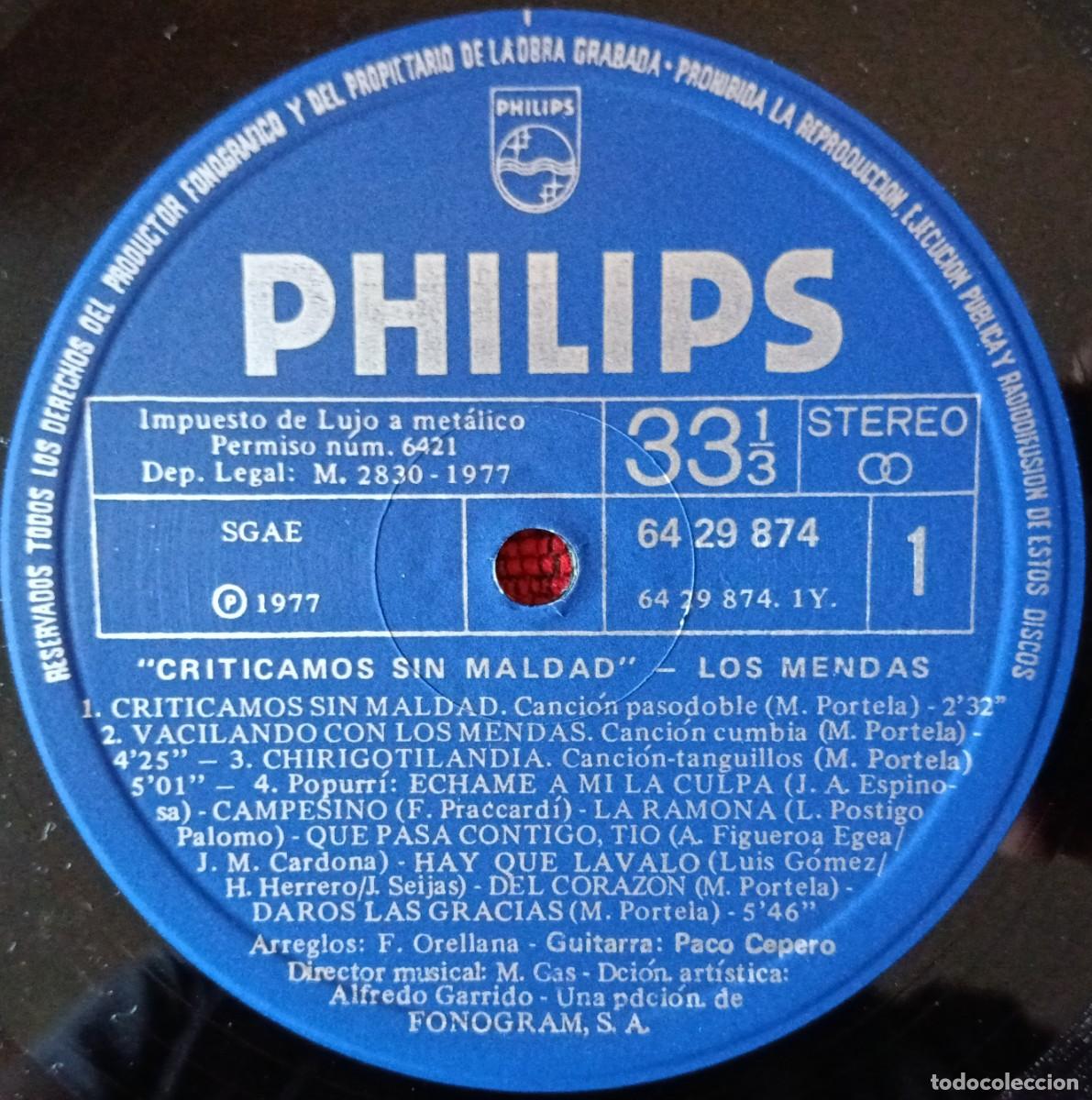 Discos de vinilo: LOS MENDAS ** Criticamos Sin Maldad ** VINILO LP 1977 (SIN PORTADA)
