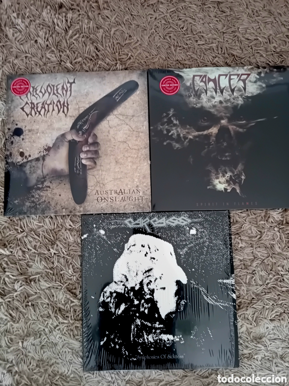 Discos de vinilo: LOTE OFERTA VINILOS METAL EXTREMO. CARCASS. CANCER. MALEVOLENT CREATION