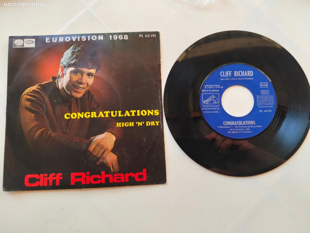 Discos de vinilo: CLIFF RICHARD, CONGRATULATIONS, EDITA LA VOZ DE SU AMO, A&Ntilde;O 1968