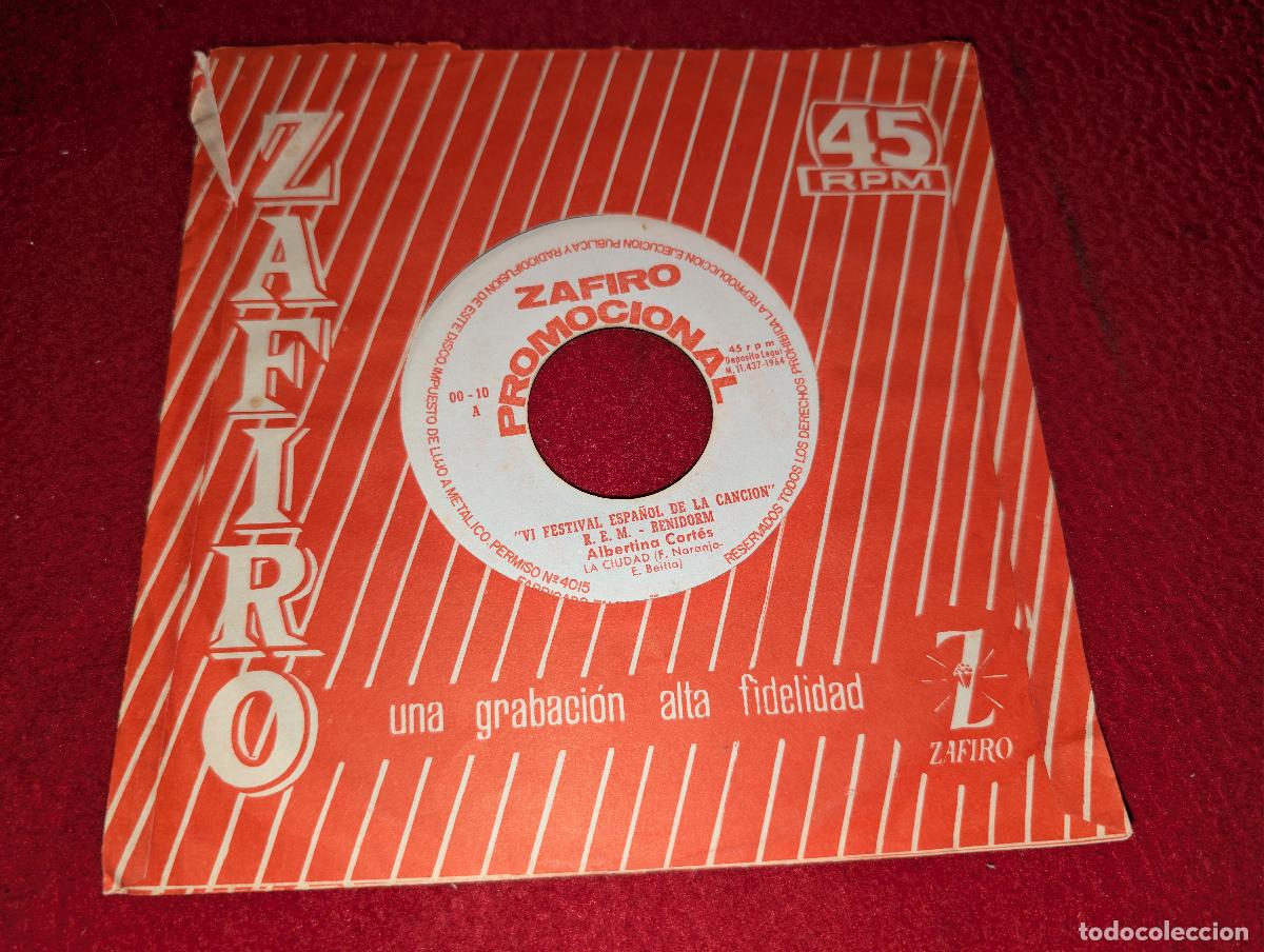 Discos de vinilo: ALBERTINA CORTES La ciudad/Una flor en el camino 7'' SINGLE 1964 PROMO VI FESTIVAL CANCION BENIDORM