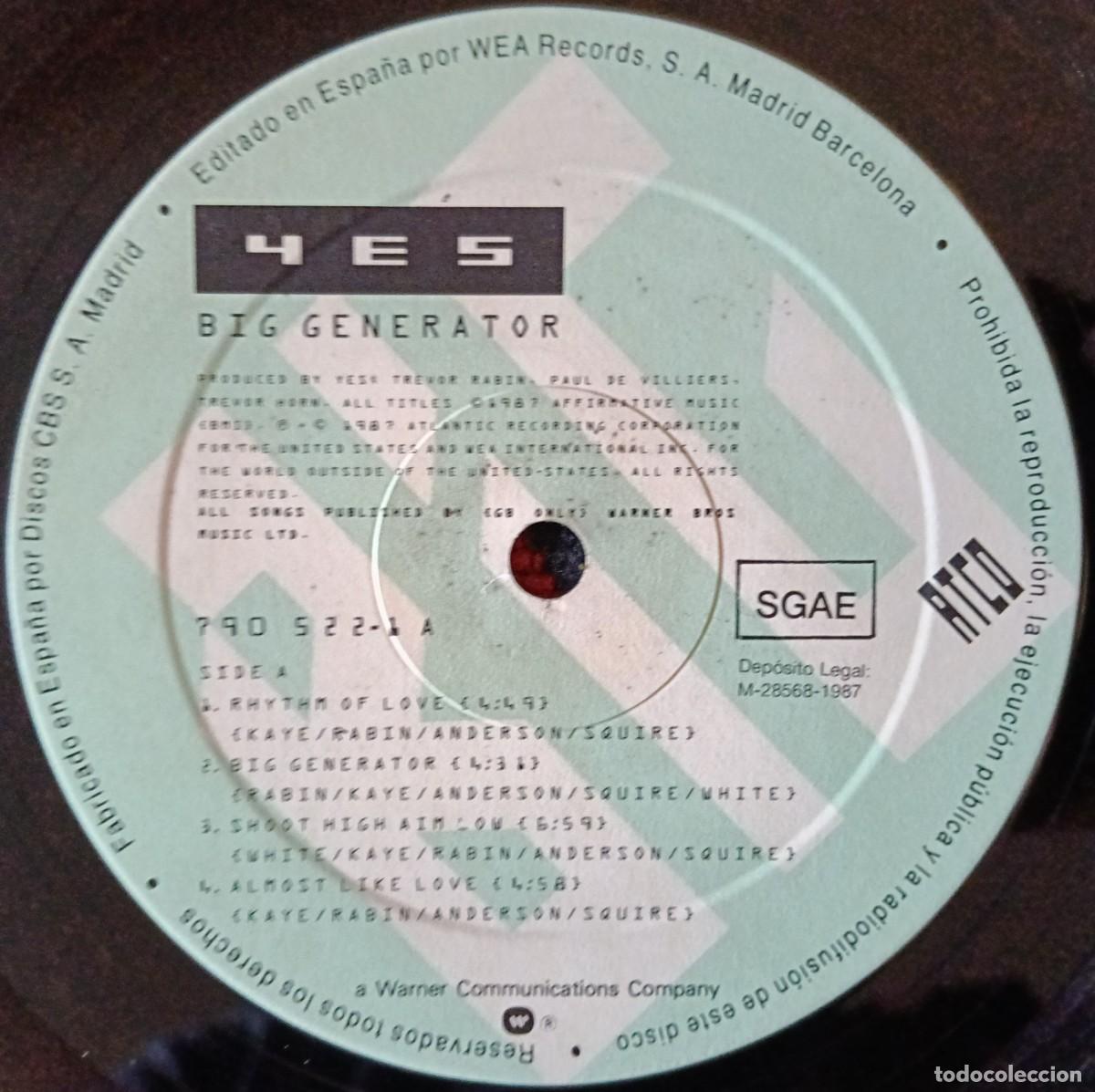 Discos de vinilo: YES ** Big Generator ** VINILO LP 1987 (SIN PORTADA) - Foto 1