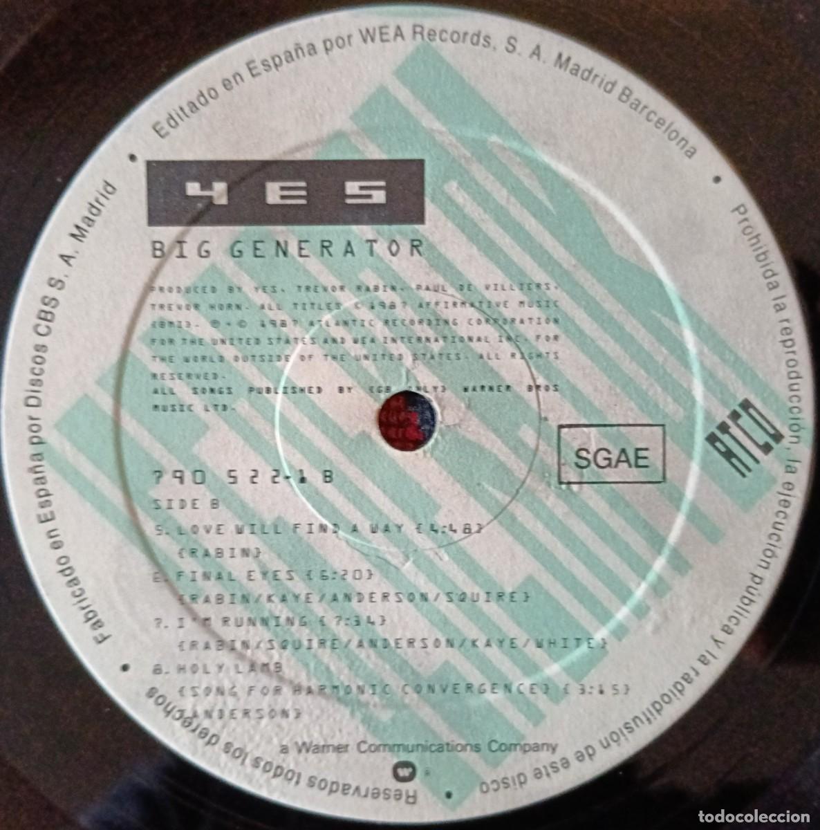 Discos de vinilo: YES ** Big Generator ** VINILO LP 1987 (SIN PORTADA) - Foto 2