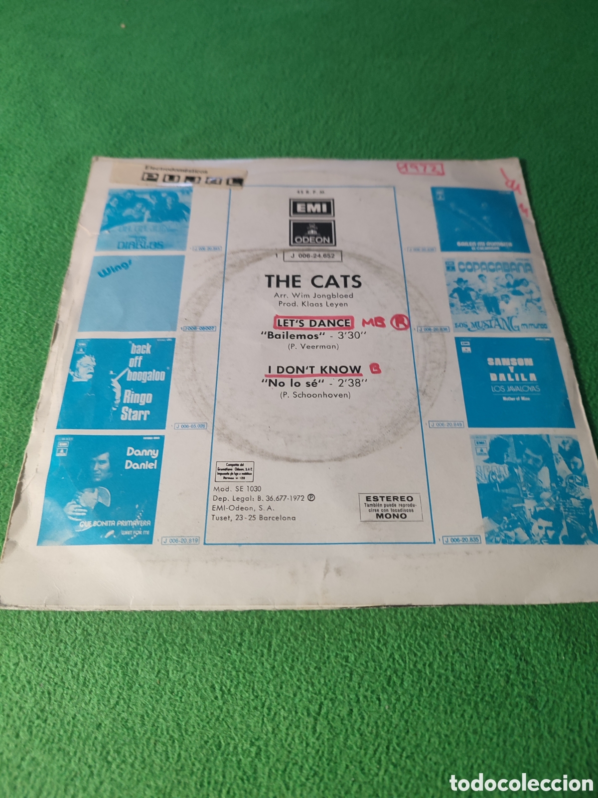 Discos de vinilo: The Cats - Lets dance /I dont know - Foto 2