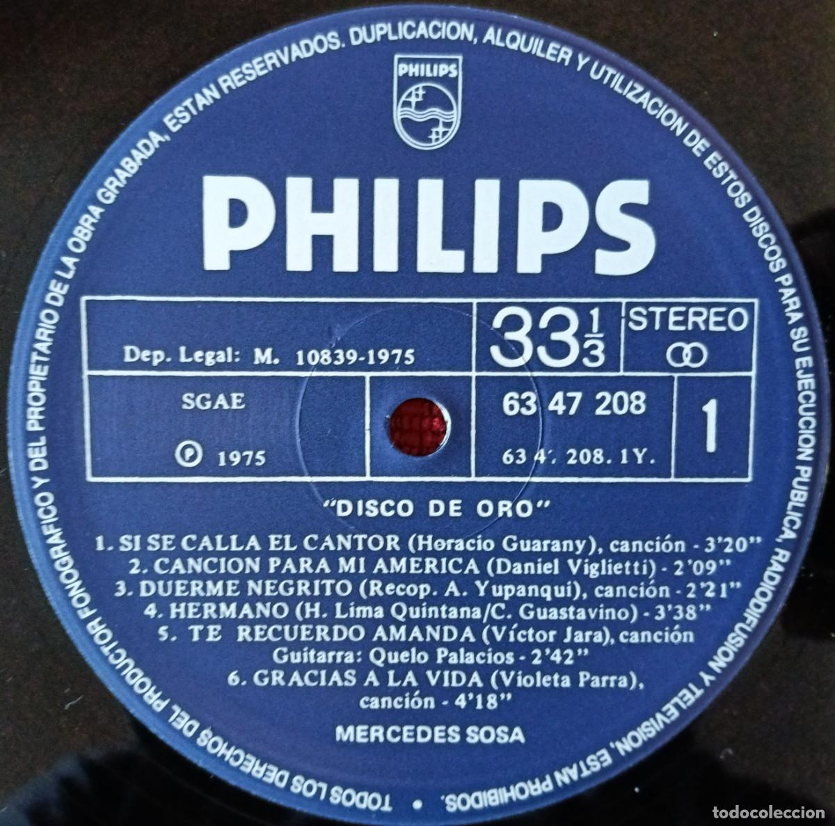 Discos de vinilo: MERCEDES SOSA ** Disco De Oro ** VINILO LP 1975 (SIN PORTADA)