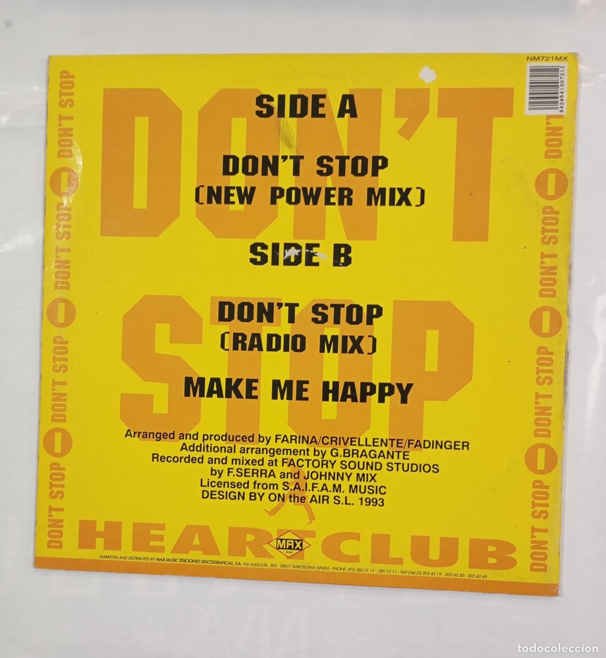 Discos de vinilo: DONT STOP. HEARTCLUB. MAXI-SINGLE. TDKDA28 - Foto 2