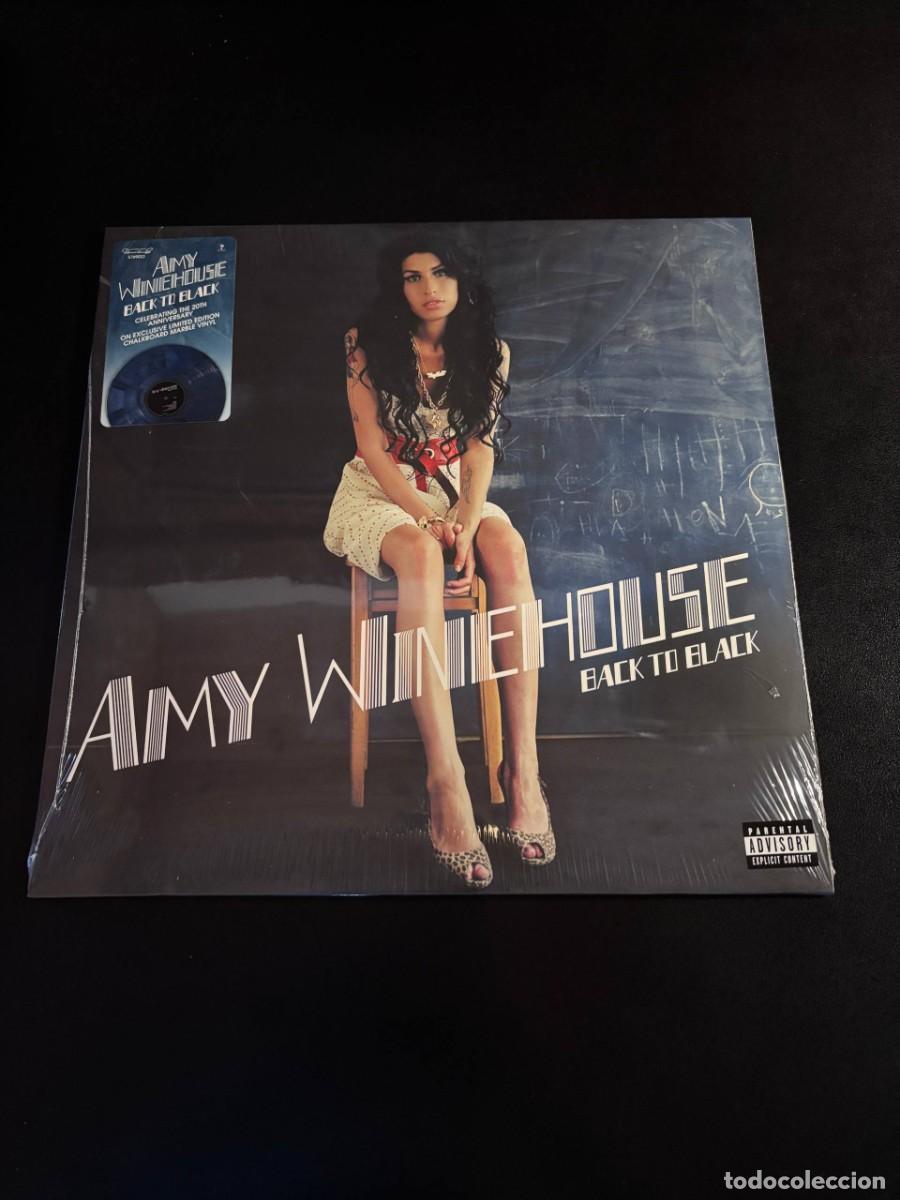 Discos de vinilo: Amy Winehouse Back To Black disco de vinilo 20 th aniversario LP azul chalkboard marble