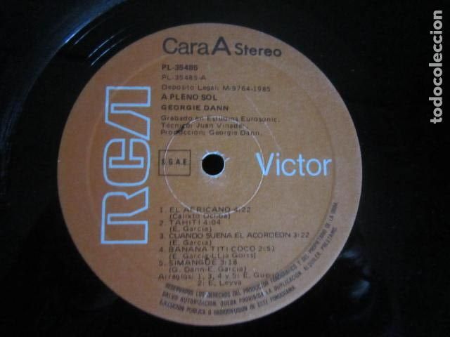 Discos de vinilo: GEORGIE DANN - A PLENO SOL LP - ORIGINAL ESPA&Ntilde;OL - RCA RECORDS 1985 - STEREO - SOLO DISCO