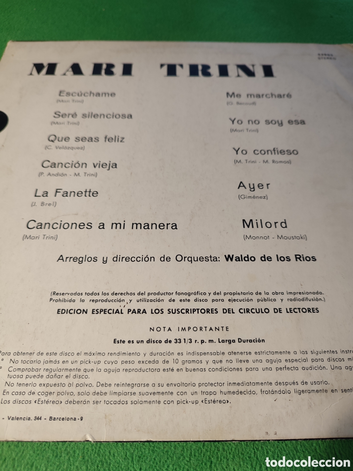 Discos de vinilo: Mari Trini Mari Trini edici&oacute;n C&iacute;rculo de Lectores - Foto 2