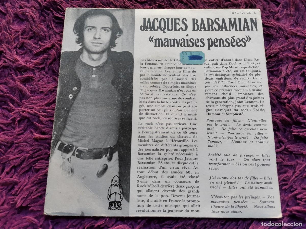 Discos de vinilo: Jacques Barsamian &ndash; Mauvaises Pens&eacute;es Vinilo 7&rdquo; Single 1971 France 129 037