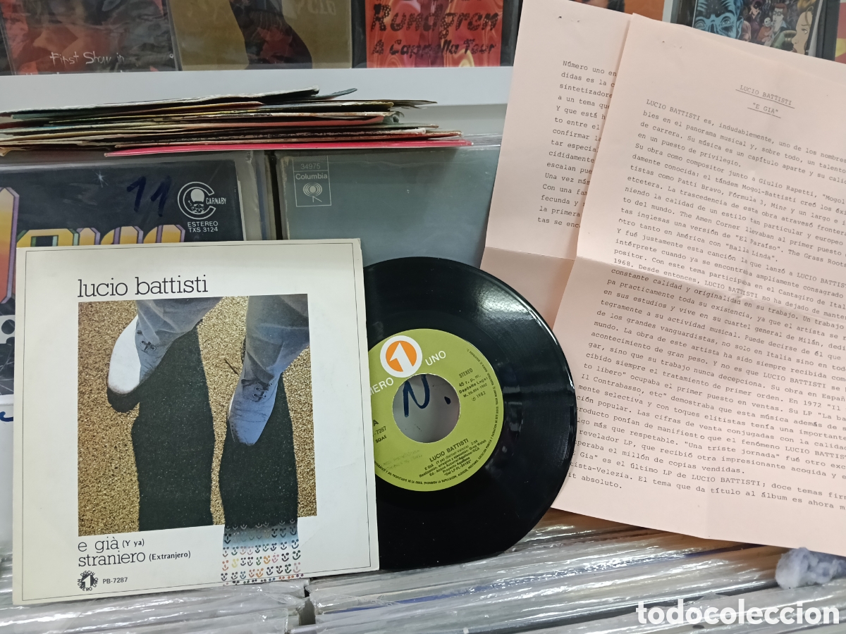 Discos de vinilo: Lucio battisti single promocional e gia Espa&ntilde;a 1982 con 2 hojas promo