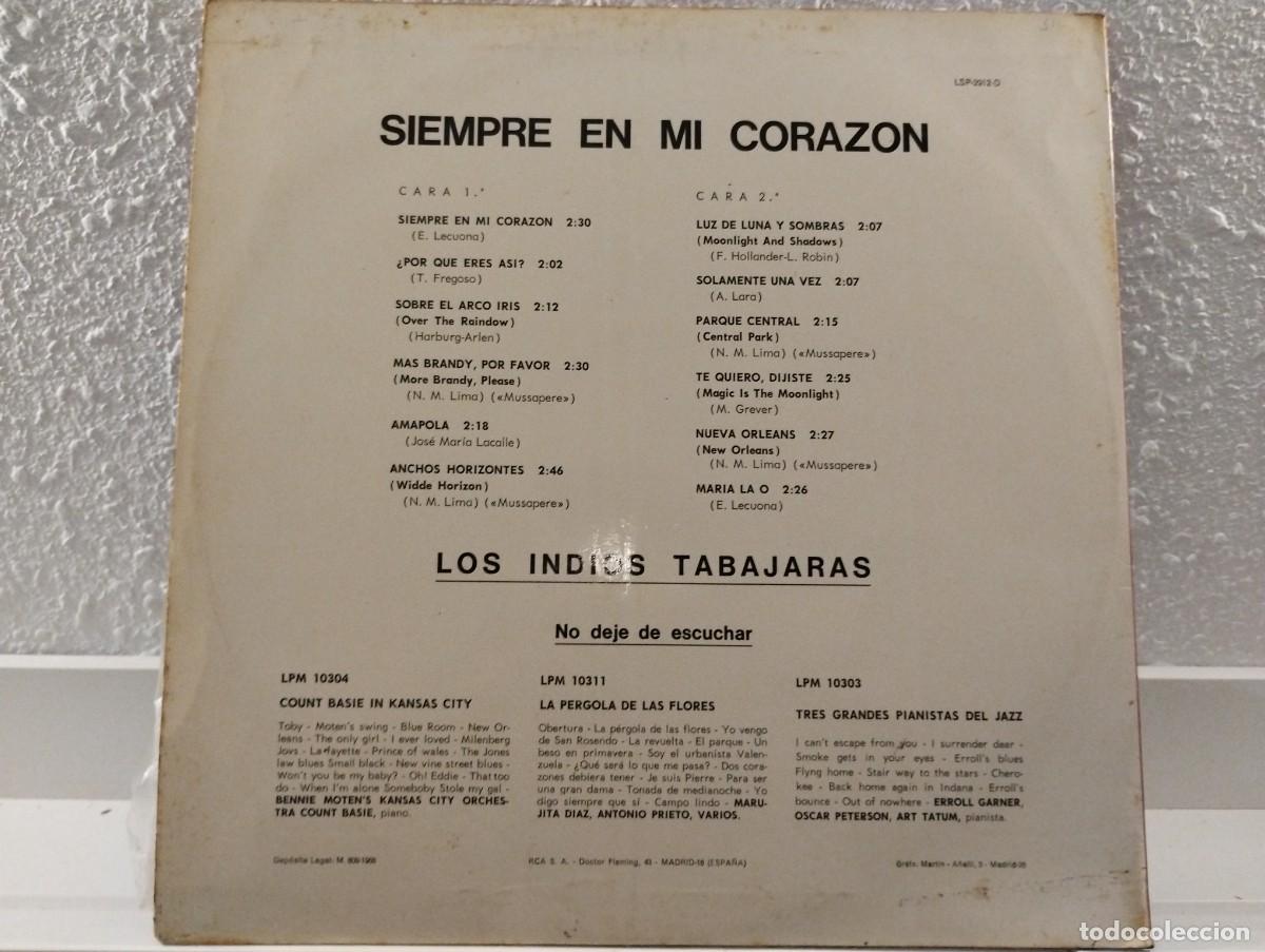 Discos de vinilo: Disco de vinilo de Los Indios Tabajaras &rdquo;Siempre en mi coraz&oacute;n&rdquo; - Foto 2