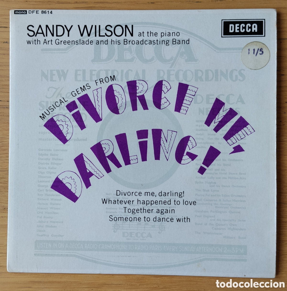 Discos de vinilo: SANDY WILSON: &rdquo;MUSICAL GEMS FROM DIVORCE ME, DARLING&rdquo; E.P. VINILO 1965