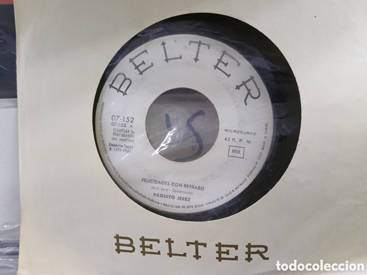 Discos de vinilo: Paquito jerez single promocional felicidades con retraso 1965